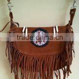 Native Western Style Suede Leather Beaded Shoulder Bag Fringed Brown thumbnail-1