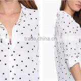 Womens V-neck Short Sleeve Casual Heart Print Tops Blouse thumbnail-6