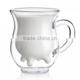 High borosilicate heat resistant double wall glass milk cup