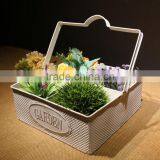 New Design Antique Metal Planter for 2016 Rusty Garden Decoration Square Metal Flower Planter With Metal Handle & Flower Pots thumbnail-2