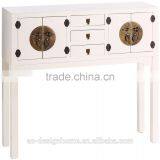CREAM ORIENTAL WOODEN CABINET W/4 DOORS & 3 DRAWERS thumbnail-1