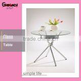 Modern Tempered Glass Coffee Stainless Steel Round Glass Dining Table