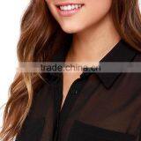 HAODUOYI Women Black Chiffon Ruched Cut Out Waist Hollow Back Rompers Playsuits thumbnail-4