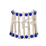 Black Fected Beaded Cuff Bangle Big Wide Strip Metel Cuff Bangle Women Elastic Beaded Bracelets thumbnail-3