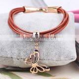 High Quality Gold Oval Clasp Leather Bracelet Multi Strand Leather Bracelet thumbnail-4