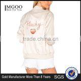 2017 MGOO Customize Satin Bomber Jacket Peachy Embroidery Windbreaker Sports Jacket For Women Clothing Manufacturing thumbnail-1