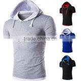 Latest Shirt Designs for Men Plain Fashion Sport Tshirt With Hood thumbnail-2