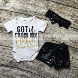 Baby Clothing Sets Infant Baby Girls Boutique Clothing Sets Toddler Baby Outfits Got it From my Mama Romper Black Glitter Shorts thumbnail-1