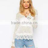 Women Dropped Shoulders Lightweight Fabric Crochet Top,crochet Top Fashion Blouses 2015 thumbnail-2