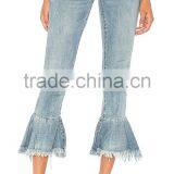 2017 Hot Sale Young Girls Jeans Pants Ruffle Ninth Denim Jeans Ladies Jeans Design thumbnail-5
