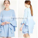 Womens Fashion Blue Sweet OL Lotus Sleeve Loose A-line Chiffon Elegant Dress thumbnail-2