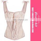 Pinky Beige One Shoulder Straps Sexy Vintage Inspired Overbust Corset thumbnail-1
