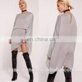 2017 High Quality Grey Long Sleeve Oversized Satin Shirt Dress Designs thumbnail-1