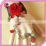 Hot women fashion vintage butterfly Black Lace Red Rose Bracelet