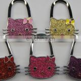 Unique Cute Cartoon Hello Kitty Metal bag hanger/purse hook, mix color cheap cat glittle silver metal purse hanger for table