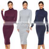 Women's Stretch Slim Turtleneck Knit Dress European and American Fashion Bottoming Sweater Long Skirt thumbnail-1