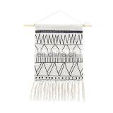 Northern European Black Wavy Design Floor Mat Boho Basket Arabic Tapestry Hand Knotted Tassels White Wall Hanging Tapestry thumbnail-3