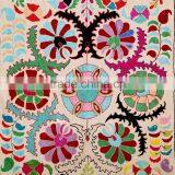 Pure Cotton Fabric Suzani Embroidered Bed Cover Twin Size Suzani Vintage Bedspread thumbnail-2