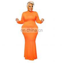 Wholesale Plu Size Dress Plain Dyed Dresses Women Lady Elegant Bodycon Maxi Dresses Women Long Sleeve thumbnail-4