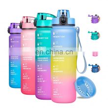Fast Flow Flip Top Leakproof Durable BPA Free 32oz Motivational Fitness Sports Water Bottle with Time Marker Removable Strainer