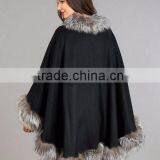Original Design Long Pushmina Poncho With Silver Fox Fur Trim Ladies Fur Cashmere Shawl/Cape thumbnail-3