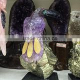 Colors Artificial Bird Carved On Mineral Stones Crystal Ornaments