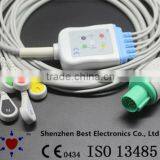 GE Hellige 5 Lead ECG Cable and Leadwires, IEC With Snap, 10pin