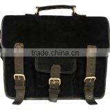 Handmade Genuine Leather Black Suede Laptop Bag and Suede Satchel Briefcase thumbnail-1