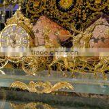 Solid Gilt Copper Table Clock, Empire Gold Plated Clock, Decorative Clock, Sitting On Cart Driven by Two Horses thumbnail-5
