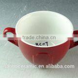 Colored Ceramic Mug Cup/soup Cup Two Handles 550 ml With Spoon / Christmas Cup Embossed thumbnail-2