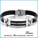 Jewelry Handmade PU Braided Leather Handcuff Charm Bracelet For Men thumbnail-2