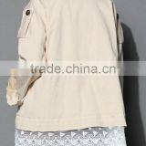 Beige Color Concealed Zip Button Closured Front Women Short Plus Size Coat With Lace thumbnail-3