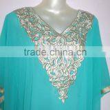 AQUA BLUE EMBROIDERED Georgette CAFTAN Kaftan Tunic Poncho Zip Cover up thumbnail-3