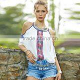 Maxnegio Ladies Chiffon Tops Many New Model Neck Blouses off Shoulder Top Women thumbnail-4