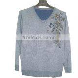 High Quality Fashion 12GG Knitted Elegant Brief V-Neck Pullover Winter Thick Sweater For Man(BKNM013) thumbnail-1