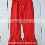 Plain Red Color Boutique Kids Fashion Pants Solid Christmas Two Ruffles Pants Girls Tight Icing Leggings thumbnail-2