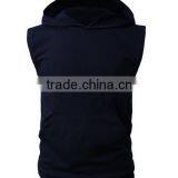 OEM New Design Cotton Plain Mens Custom Sleeveless Hoodie With Pocket thumbnail-2