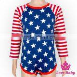 New Design Holiday Whloesale Soft Cotton Children Clothing Long Stripe Sleeve Printed Star Baby Clothes Romper Designs thumbnail-2