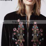 Wholesale Custom Women Jacket, High Quality Velvet Embroidered Bomber Jacket in Guangzhou thumbnail-4