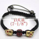 Pave Red Rhinestone Beads & Gold Tone Halloween Skull Beads & Black Braiding Adjustable Bracelets 18cm-25cm thumbnail-1