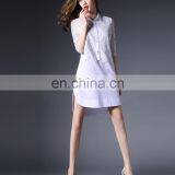 OEM/ODM Mini Order Fashion Women Scallop Lace Half Sleeves Summer Sexy Office Lady White Shirt Dress thumbnail-4