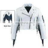 HMB-0285B WOMEN LEATHER JACKETS MOTORBIKE FRINGES FASHION COATS