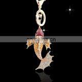 Promotional Animal Fish Shape Plush Crystal Golden Plated Custom Metal Rhinestone Key Chain for Handbag MCA-0003 thumbnail-1