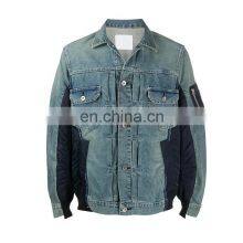 YIHAO Wholesale OEM Custom Button up Denim Blue Men Color Block Jacket thumbnail-1
