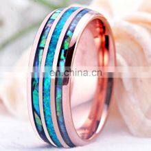 Fashion 8mm Rose Gold Tungsten Wedding Men Stainless Steel Rings Inlay Abalone Shell Blue Opal Rings Men Wedding Band Jewelry thumbnail-4