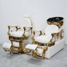 Luxury Beautiful White and Gold Shampoo Chair With Sink & Faucet Reclining Chair for Hair Salon thumbnail-1