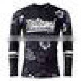 Polyester Spandex Short Sleeves Black Compression Shirt / Rash Guard With Flowers Design