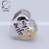 plated heart shaped sterling silver beads wholesale