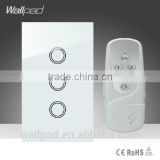 2015 New Wallpad LED White Tempered Glass 110~250V US/Australia Standard 3 gang Digital Remote Control Touch Light On Off Switch