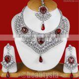 Kundan Stunning Designer Silver Tone S135 Maroon Aaliya Necklace Set thumbnail-1
